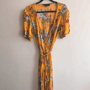 Canary Yellow Floral Wrap Maxi Dress
